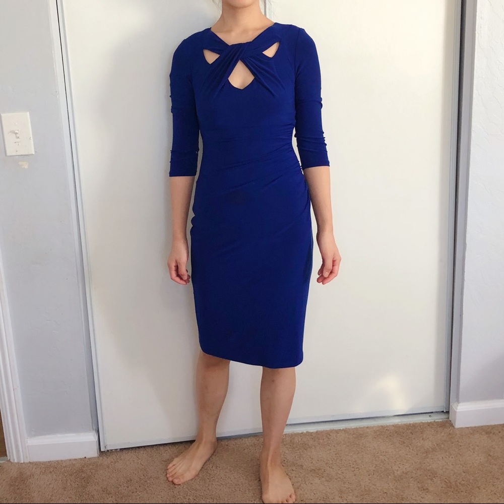 INC International Cobolt Blue Ruched Midi Dress
